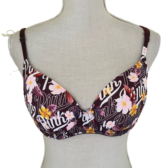 PINK Victoria's Secret Other - Victoria's Secret PINK Padded Underwire Bra Purple/Burgundy Signature Print